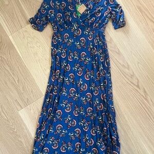 New! Boden Blue Paisley Faux Wrap Midi Dress